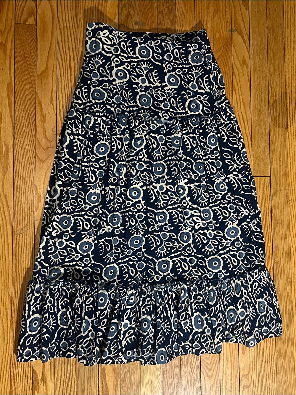 Womens Navy Blue Printed Maxi Skirt with abstract floral design